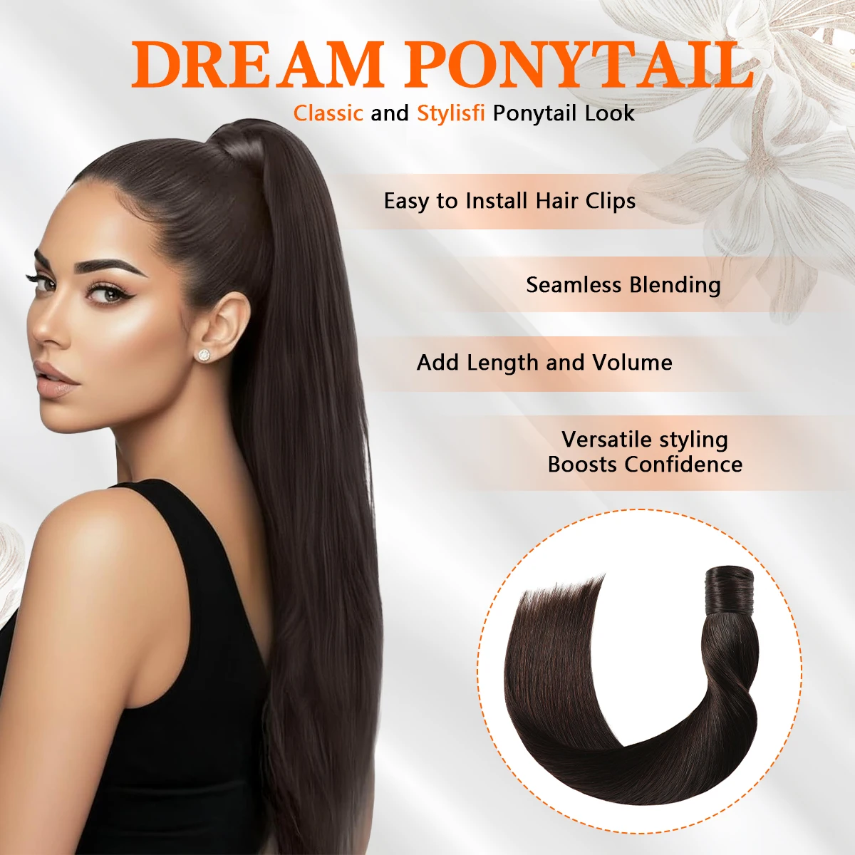 100% Natural Human Hair  Ponytail Hair Extensions Straight Remy Magic Wrap Around Ponytail Clip In Horsetail Clip Extensions