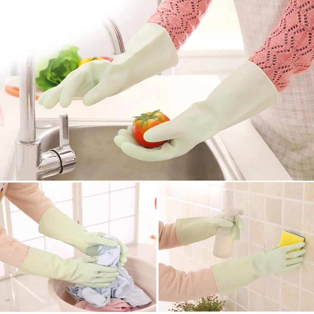 

3 Pairs Dishwashing Gloves Rubber Waterproof Kitchen Cleaning Thin Protection Household Long No Odor Anti Skid Food Preparation