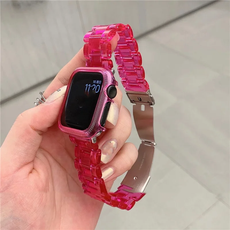 Candy Case+Strap For Apple Watch 41mm 45mm 38mm 40mm 42mm 44mm Resin Transparent Bracelet Band For Iwatch Series 8 7 SE 6 5 4 3