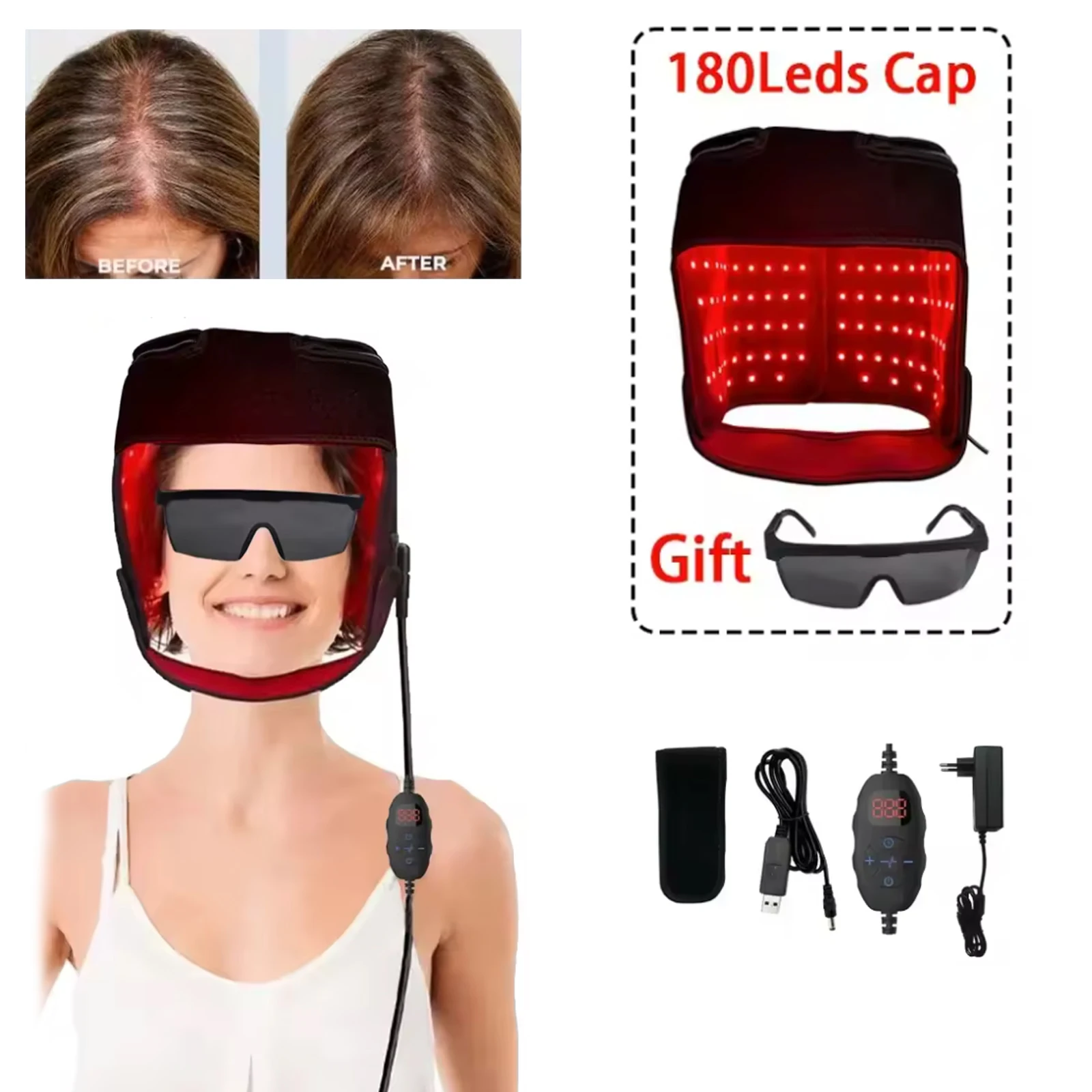 

180LEDS 660NM&850NM Hair Regrowth Cap Reduces Oiliness Deep Into Hair Follicles Strengthen Hair Roots Relieves Fatigue Hat