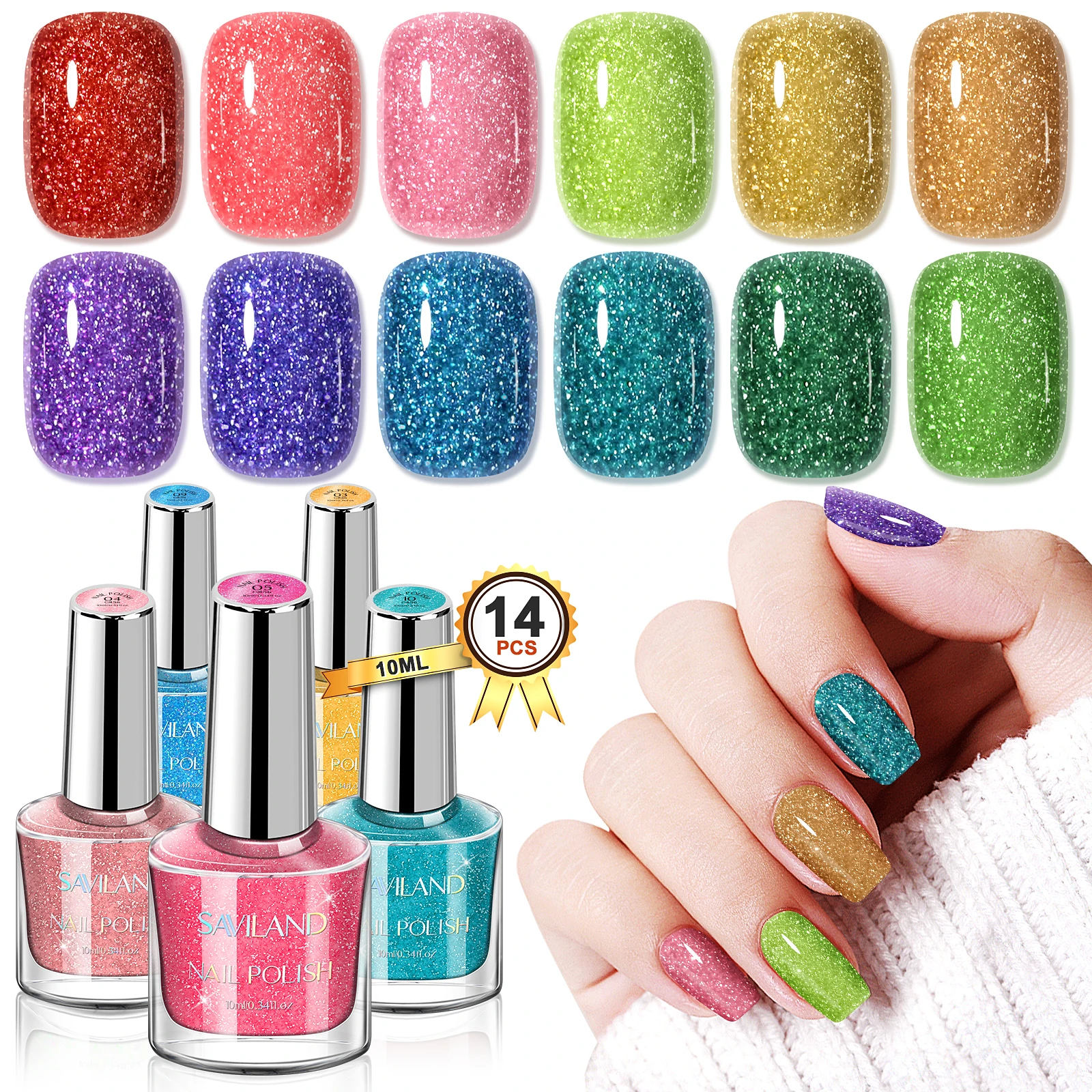 SAVILAND 12 لون بريق مجموعة طلاء الأظافر الهواء سريعة الجافة غير هلام مع قاعدة معطف فوقي المجسم لامع ورنيش للتقليم #1