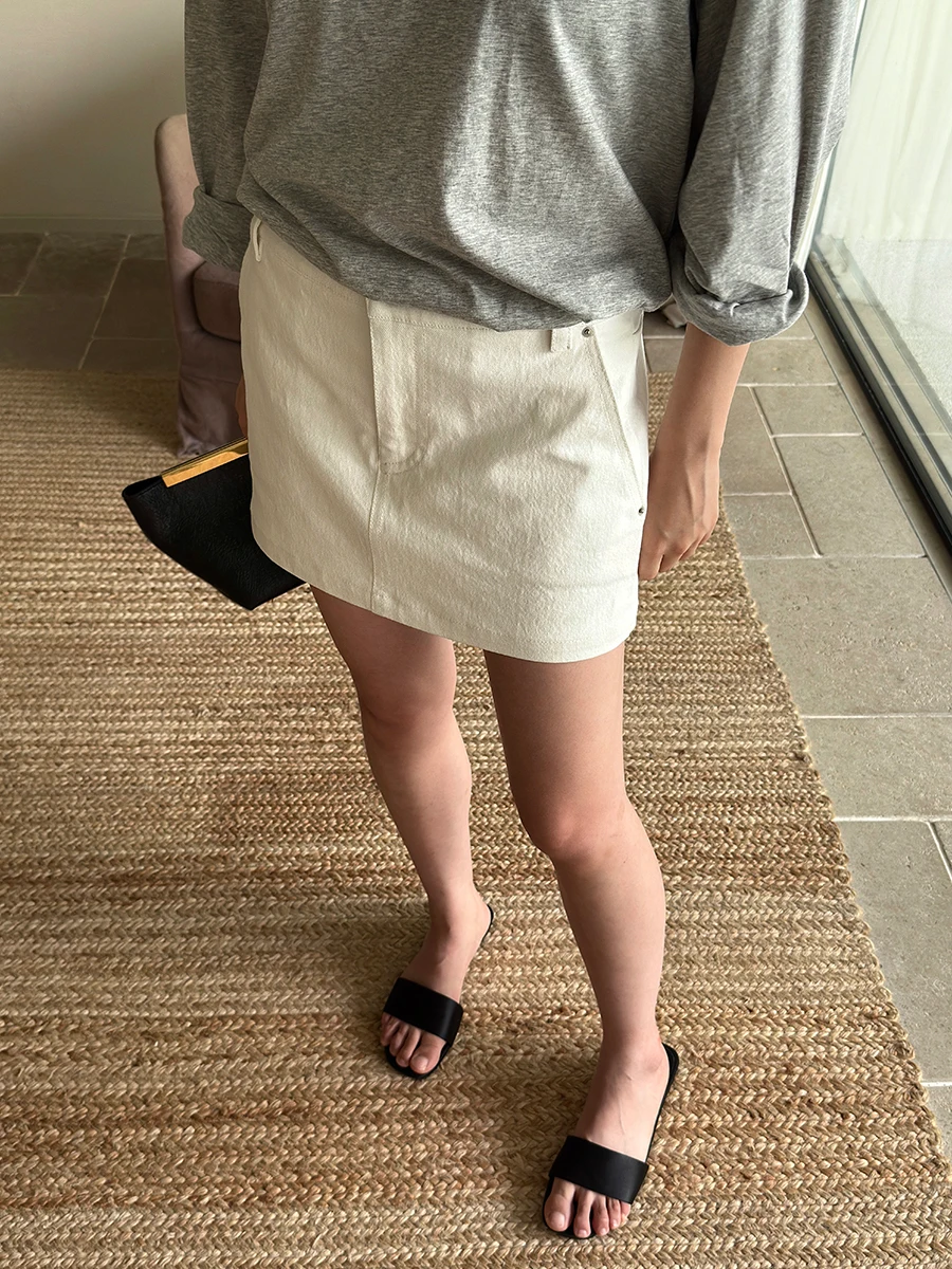 

SOTHEA 2025 Spring Women's Cotton Denim Skirt orts Pant High Waist Zipper Straight Leg Casual Skort for Ladies