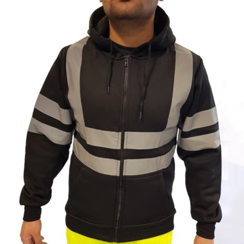 Elevate Your Autumn Look with our Stylish Men\'s Hooded Zip Up Shirt Reflective Stripe for a Standout Appearance