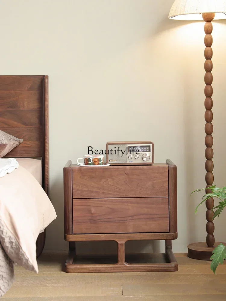 

ls 27North American black walnut bedside table Nordic solid wood double pumping locker