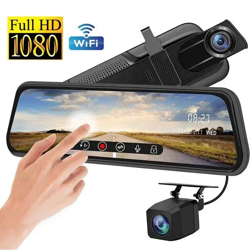 Wifi Car DVR Mirror Dash Cam Dual Lens FHD1080P 2.5D 10inch IPS Touch Screen Stream RearView Driving Recorder Dashcam Car Mirror