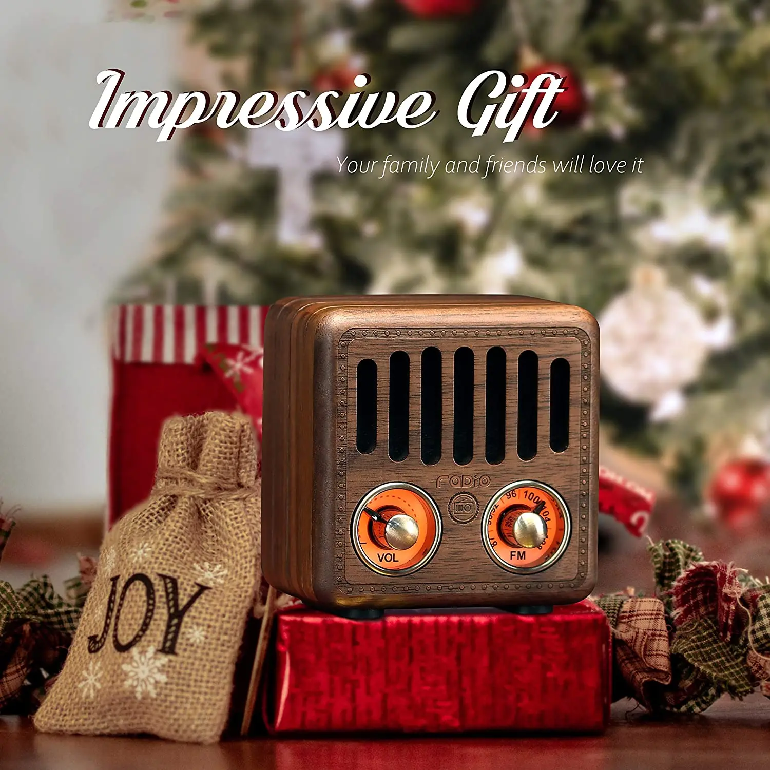 Mini altoparlante Bluetooth Radio FM retrò portatile in legno massello vecchio stile classico