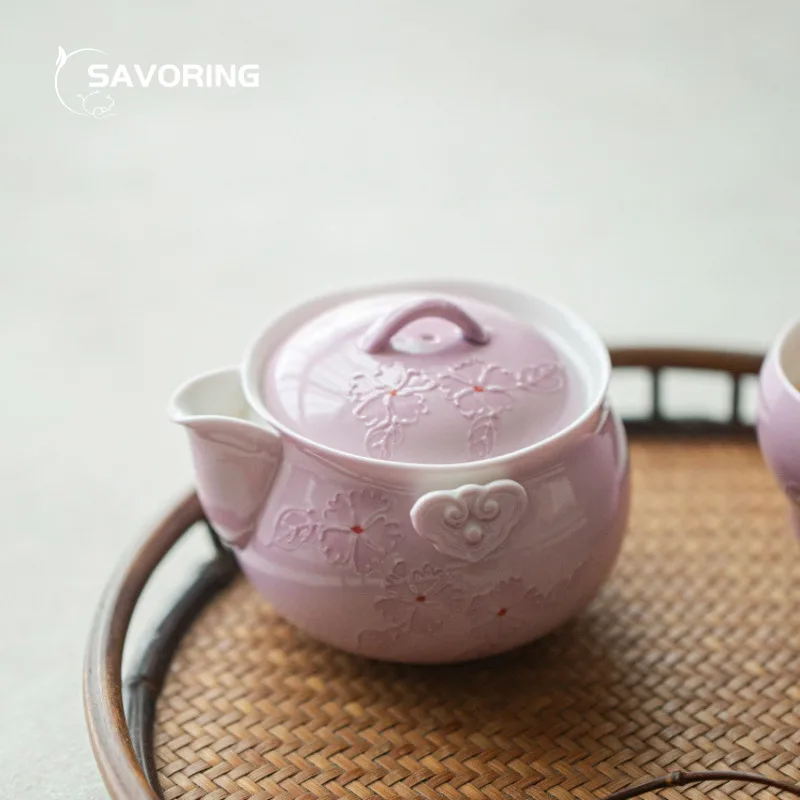 Hand Stacked Flowers Tea Pot Pink Hand Pot Puer Tea Kettle Pots Chinese Tea Set Tea Infusers Tea Maker Tea Jug Tea Accessories