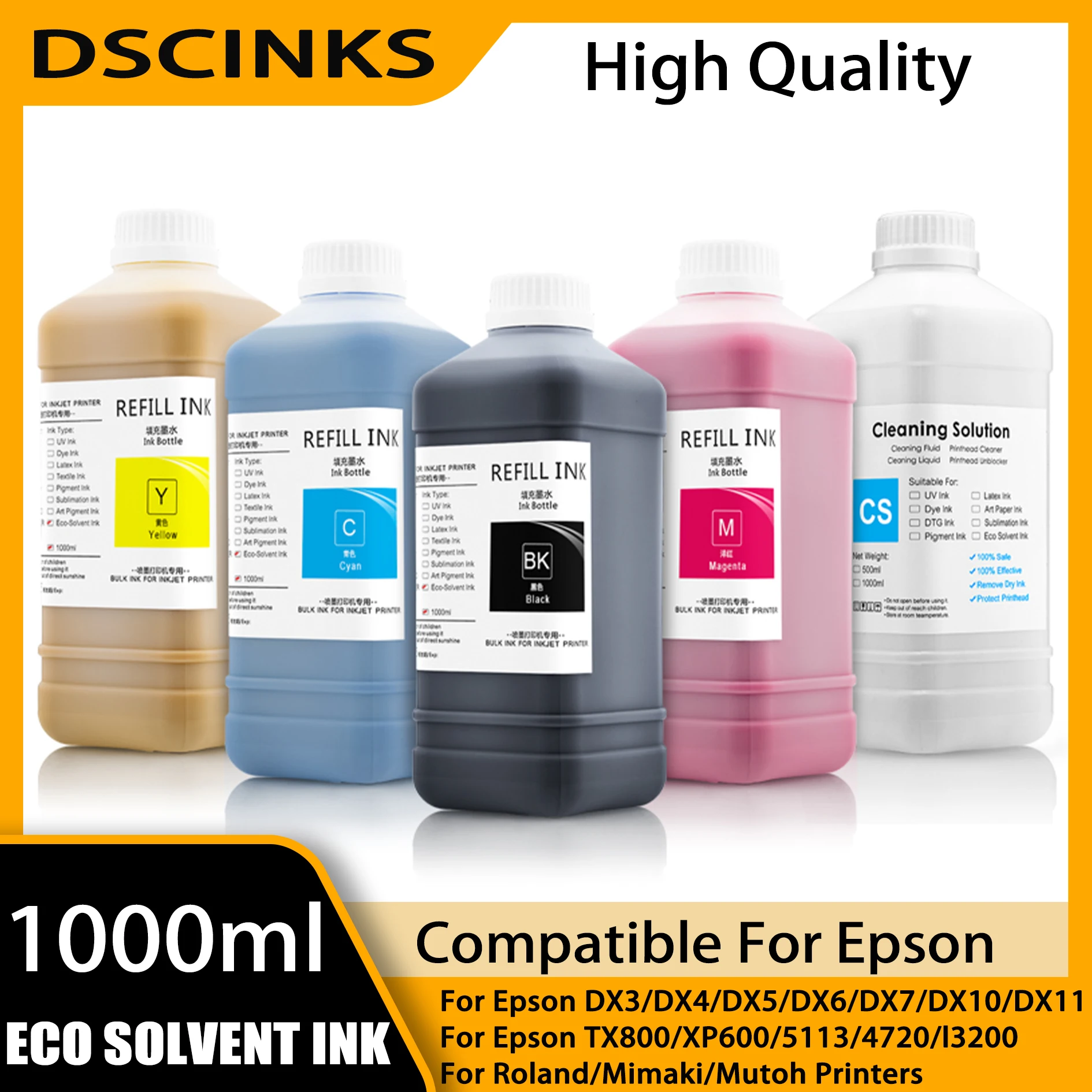 

1000ml/bottle Eco solvent Ink For Roland Mimaki Mutoh Epson TX800 4720 I3200 5113 DX4 DX5 DX6 DX7 XP600 Printer Solvent Ink