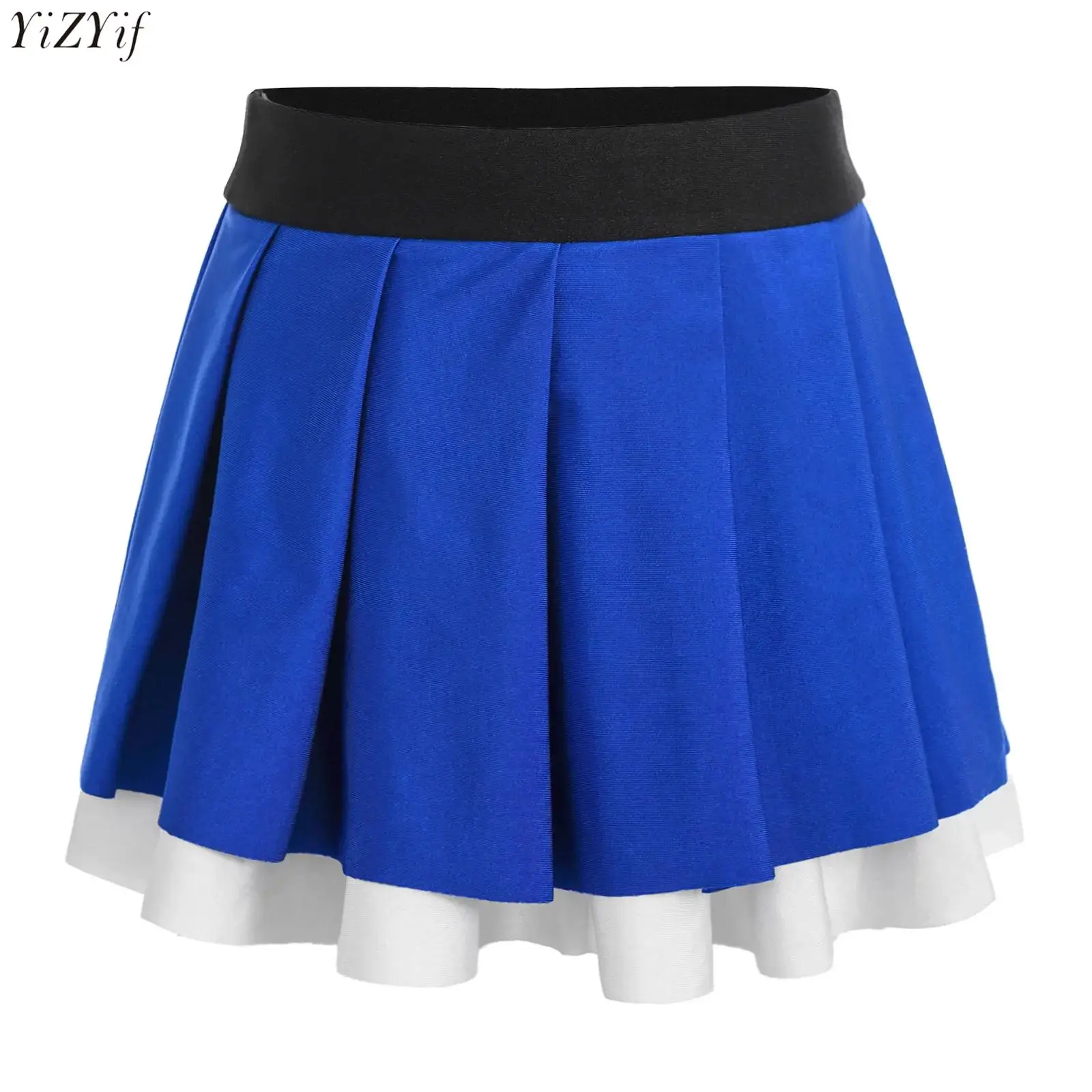 

Kids Girls Cheerleading Dance Skirts Tennis Student Performance Dress Contrast Color Elastic Waistband Two Layers Pleated Skirts