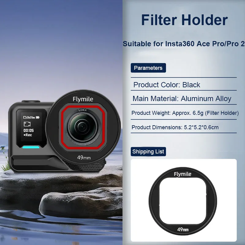 

​Filter Holder Bracket for Insta360 Ace Pro/Pro 2 Metal Filter Holder Protective Frame Compatible with 49mm Filters