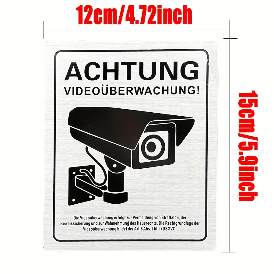 4pcs German warning video surveillance sign ACHTUNG VIDEOUBERWACHUNG! Camera monitoring with self-adhesive and 4 drill holes