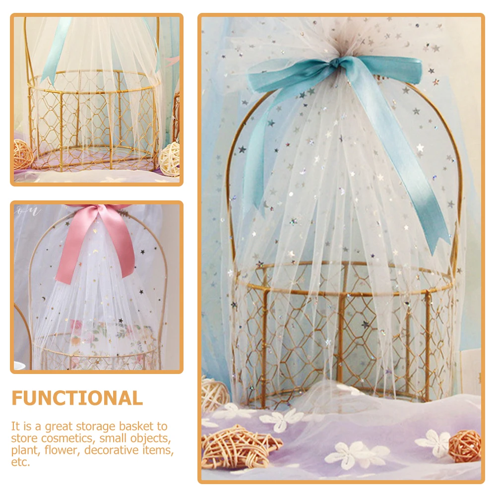 

Iron Flower Girl Basket Round Storage Decoration Wedding Fruits Bridal Metal Baskets Storage Decorative Home Organization Wire