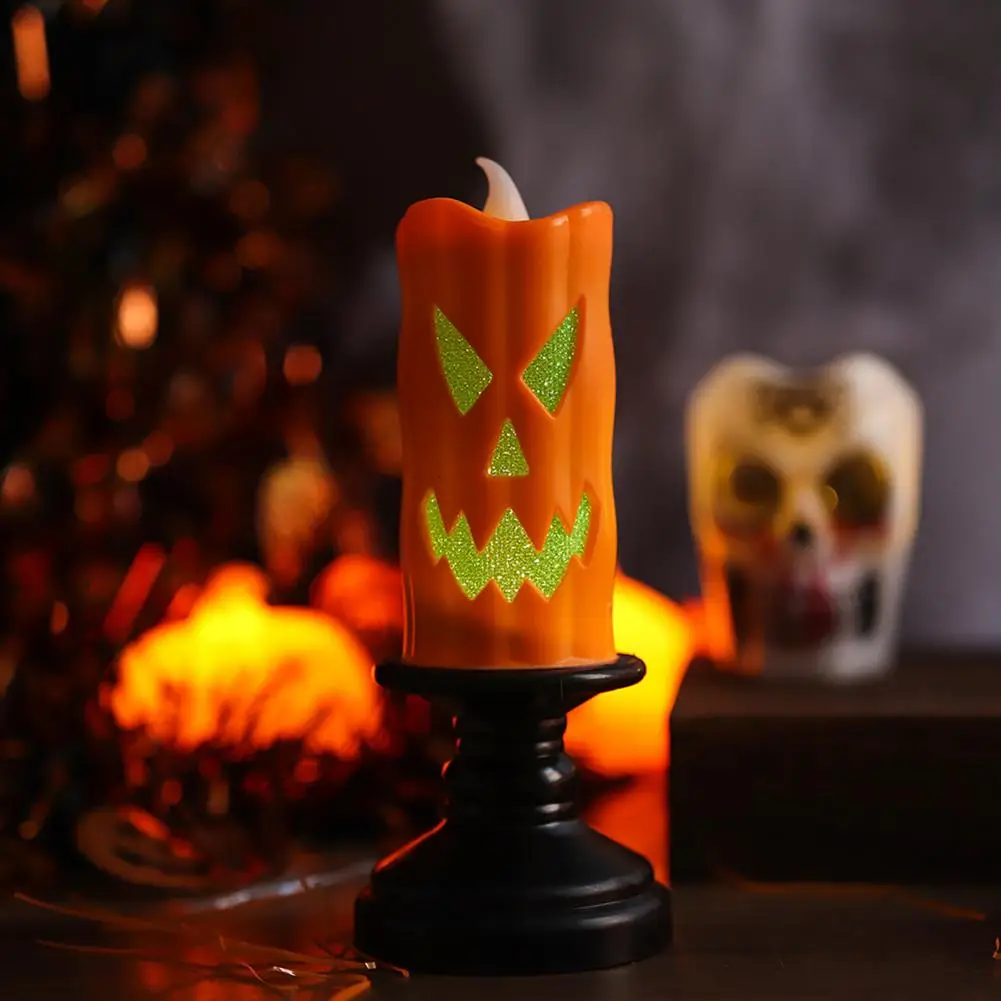 Decorative Ornaments for Fireplace Battery Operated Candles Halloween Flameless Led Candle Set Spooky Skull Pumpkin for Indoor