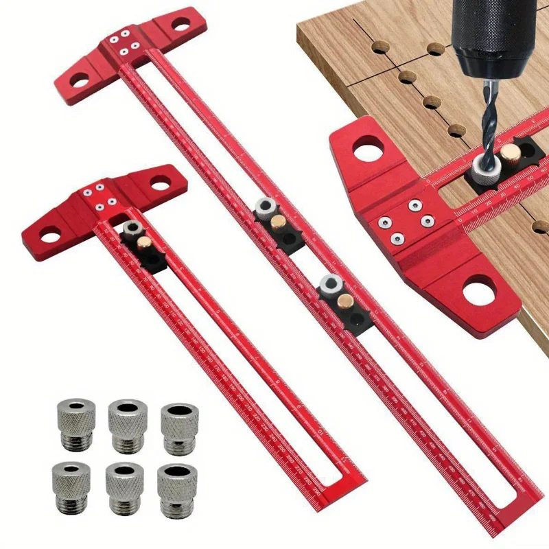 

2 in 1 DIY Woodworking Tool Drilling Positioning & Scoring Ruler 6/8/10mm Aluminum Drill Sleeves T Square OEM/ODM Customizable