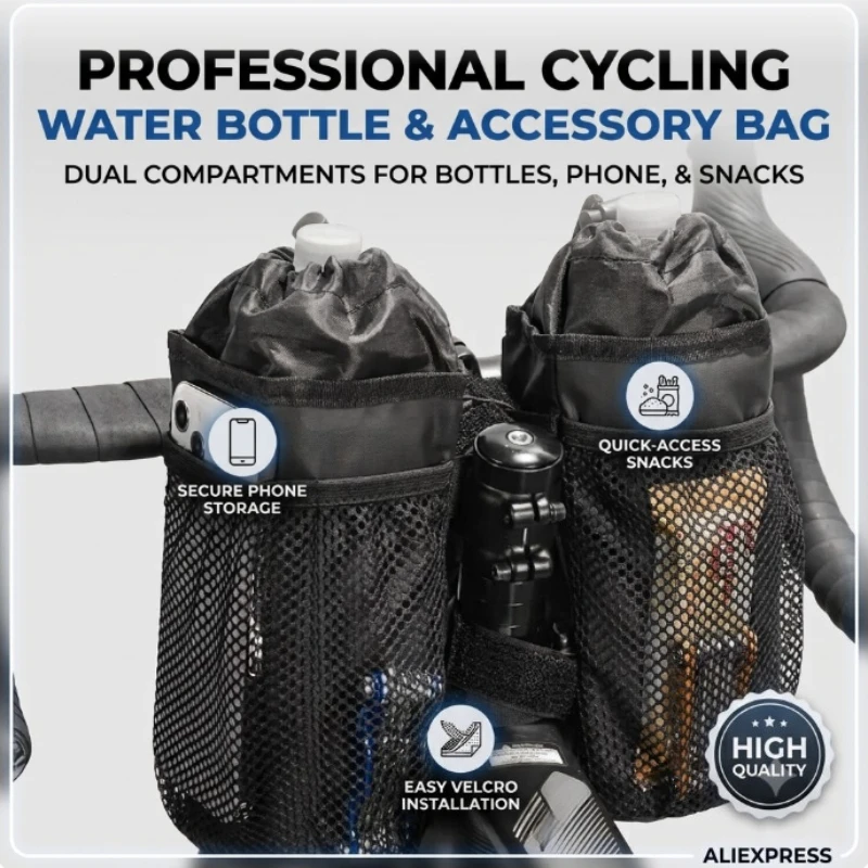 Bicycle Bag Bike Bottle Holder Handlebar Stem Thermal Bag with Mesh Pocket Coffee Cup Holders Cycling Water Bottle Carrier Bag