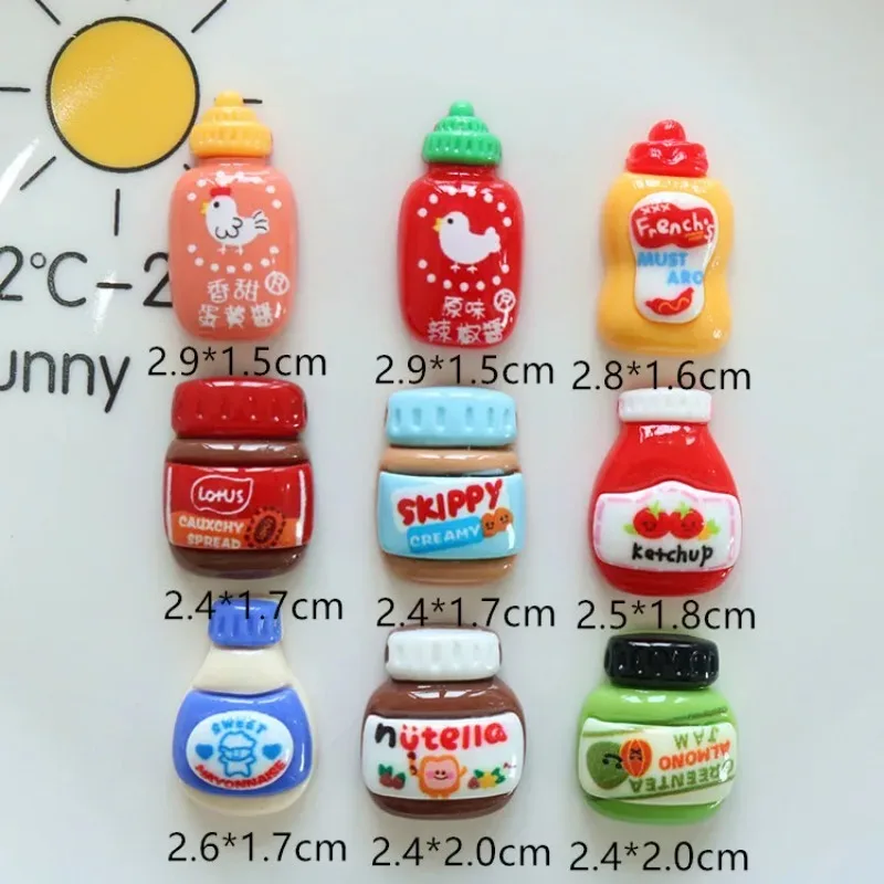 10pcs Funny Cartoon Bread Sauce Resin Charms Salad Tomato Peanut Butter Bottle Earring Pendant Phone Chain Keychains DIY Make