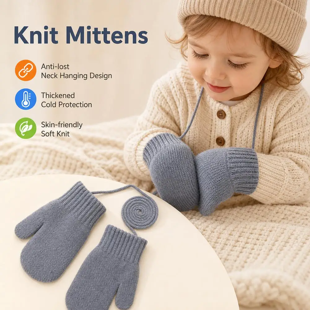 For 14years Solid Color Knitted Gloves with Fingerless Design, Cuffless, for Boys and Girls, Snow Play, Winter Children's Warmth