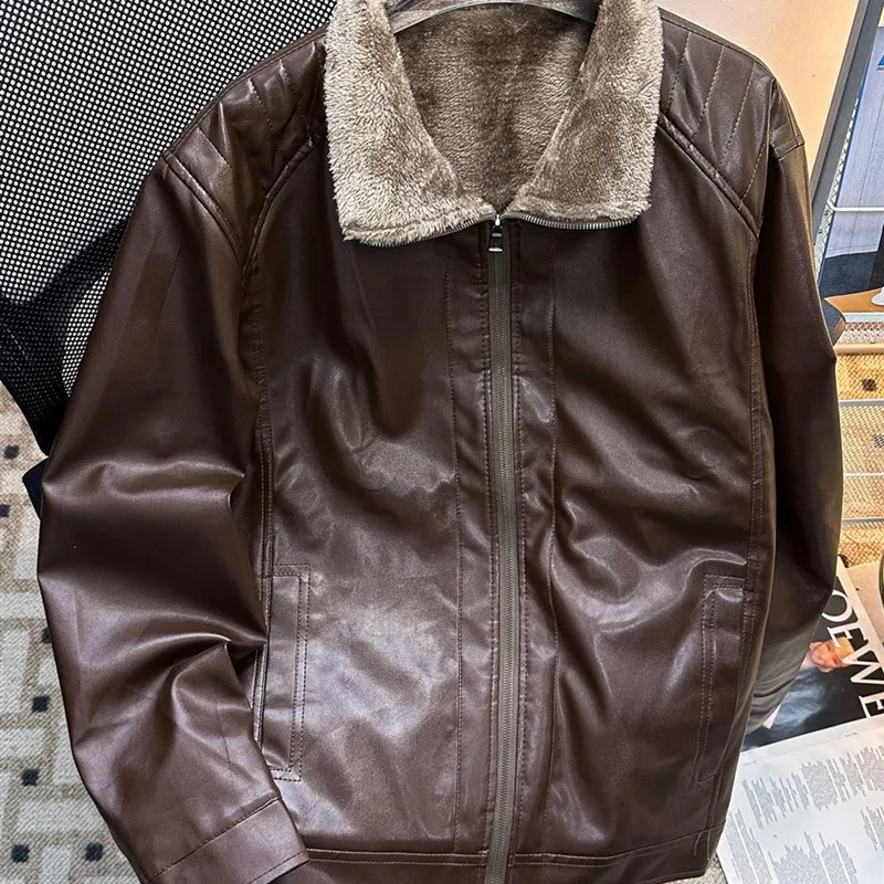 

Мужская зимняя куртка из искусственной кожи на подкладке Cleanfit Fce с тонким воротником, молодежная модная повседневная верхняя одежда, пальто