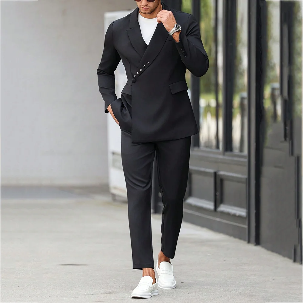 Formal Suit Two Piece For Men Peaked Lapel Classic Single Button Straight Business Occasion Evening Party Prom Male Suit