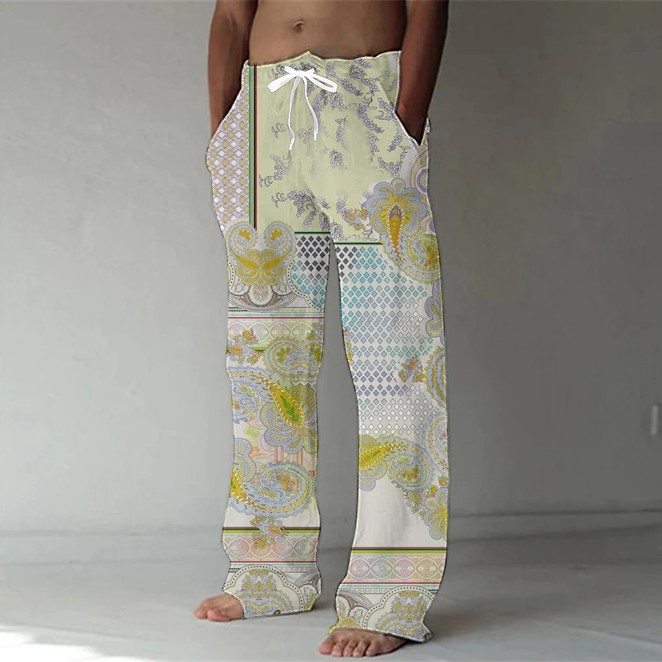 Pantalones de algodón con estampado de bambú Digital 3D para hombre, calzas informales de secado rápido con estampado de flor de anacardo, 5XL,