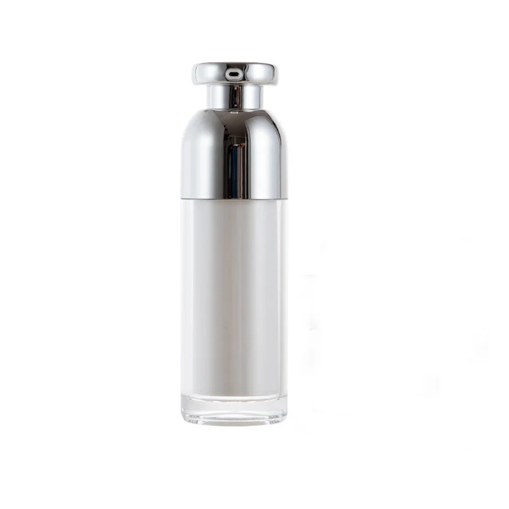 

30ml capacity silver mirror surface color round shape acrylic material alumite lotion bottle with pump