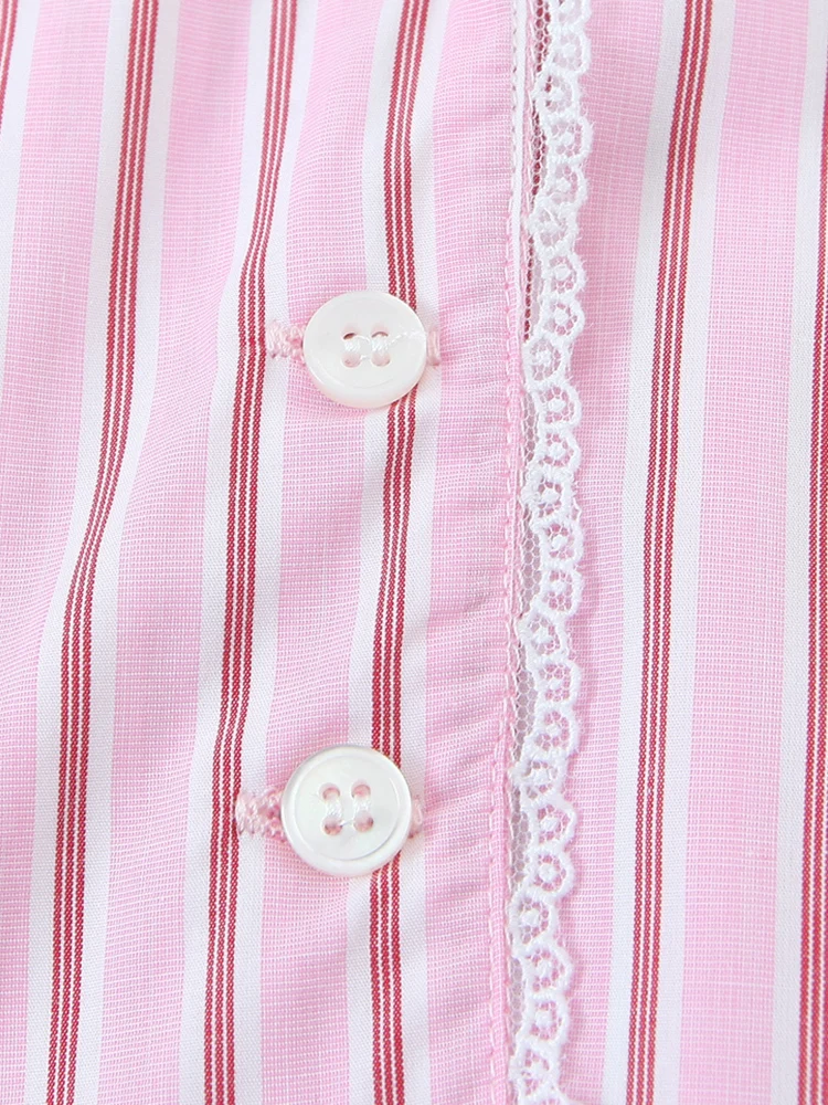 KUCLUT Damesmode met zak Roze gestreepte blouse met enkele rij knopen Vintage revershals met lange mouwen Vrouwelijke chique damesoverhemden