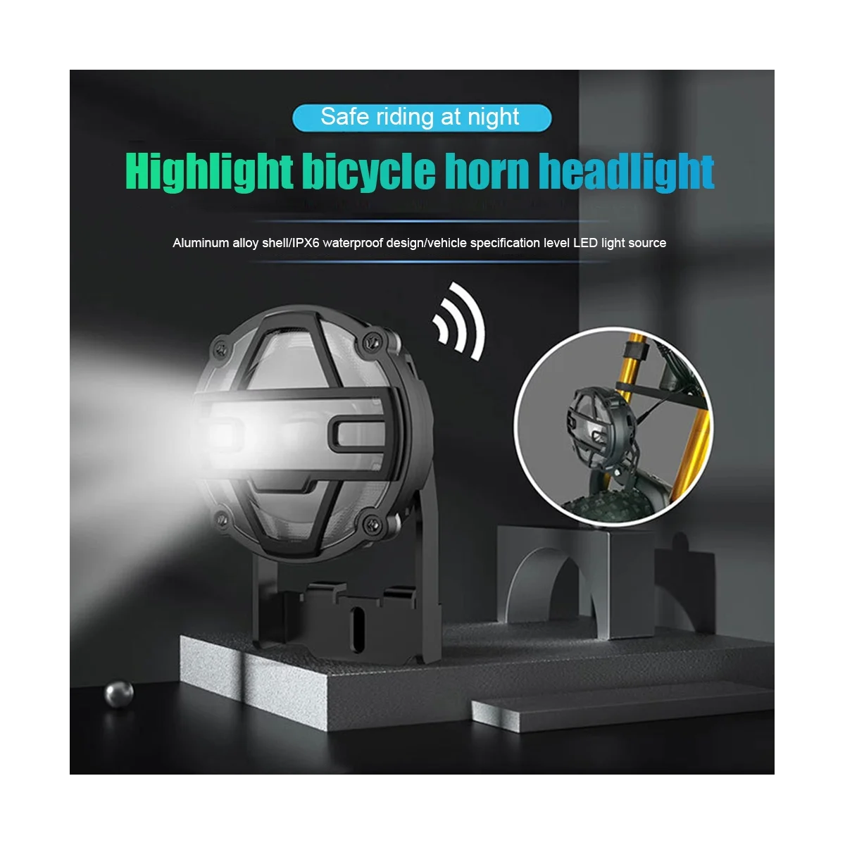 Electric Bike Motorcycle Front Light High Brightness Electric Bicycle Horn Headlight Aluminium Alloy Adjustable Angle