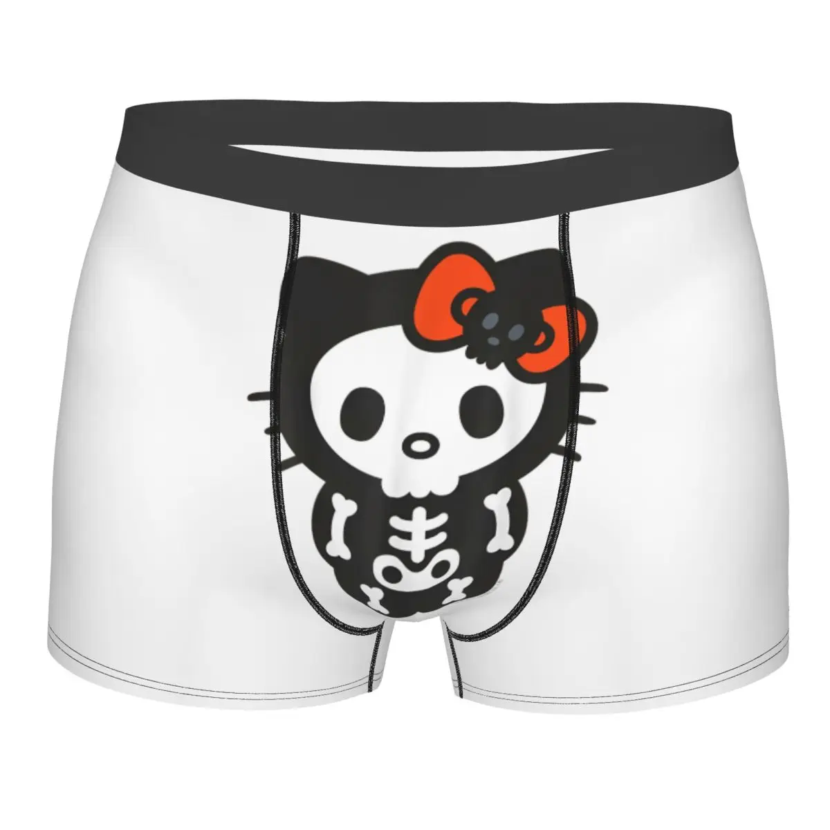 Bóxer de Halloween con esqueleto de Hello Kitty para hombre, ropa interior divertida, edredón, suave, accesorios, novedad, regalo