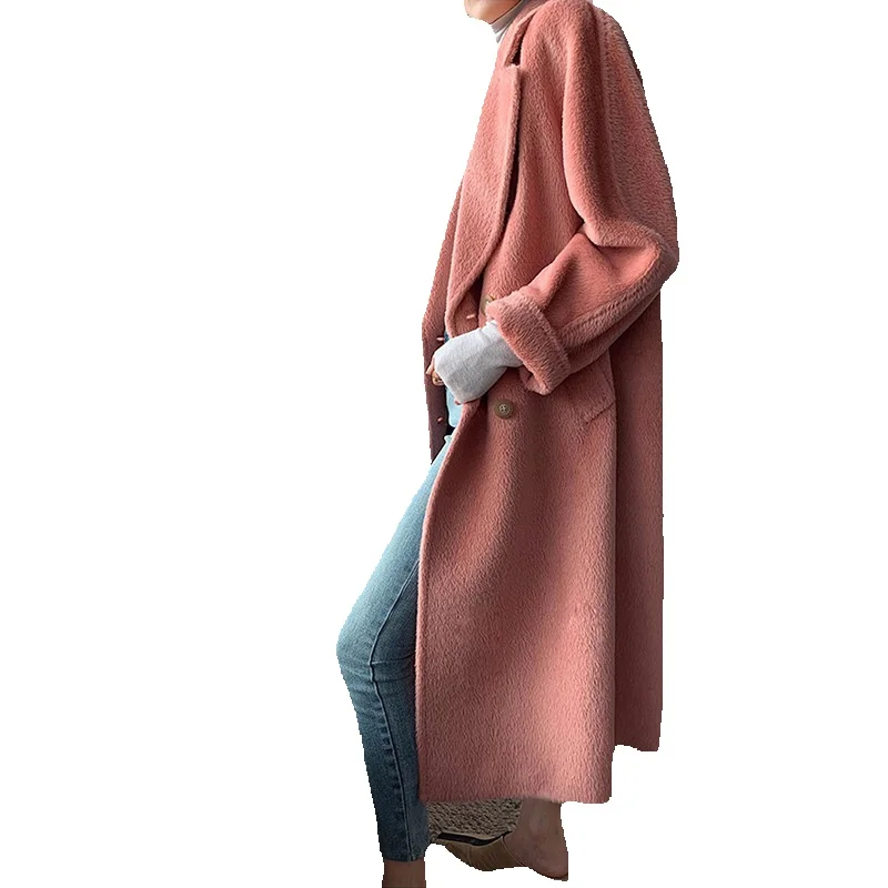 High Quality Suli Alpaca Sweater, Women's Extended Version, Albaka Season Thickened Woolen Solid Color Jacket