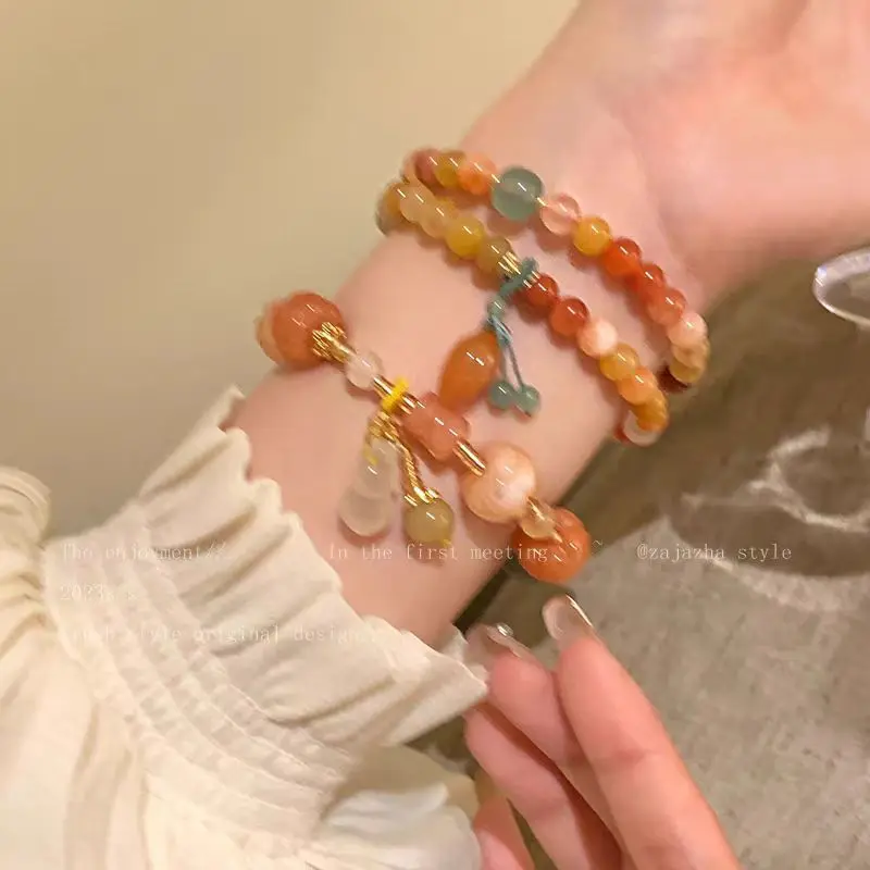 Natural Jade Pumpkin Bracelet Agate Gemstone Bead Yoga Bangle Sexy Young Girls Fashion Real Jewelry Best Selling Holiday Gifts