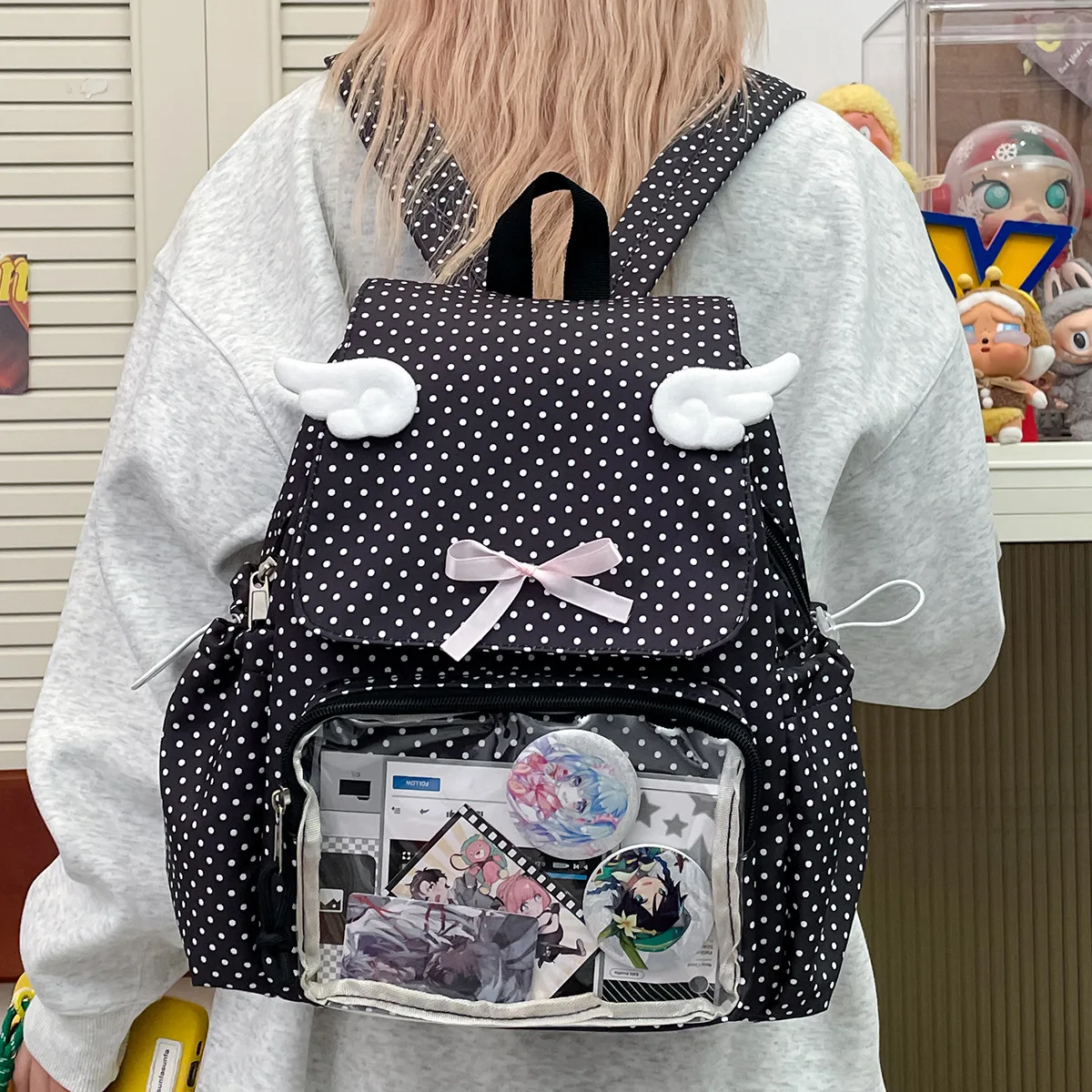 

Small and Niche Design Sense Cute Polka Dot Bar for High School Students Pain Bag Sweet Soft Girl Backpack for Girls