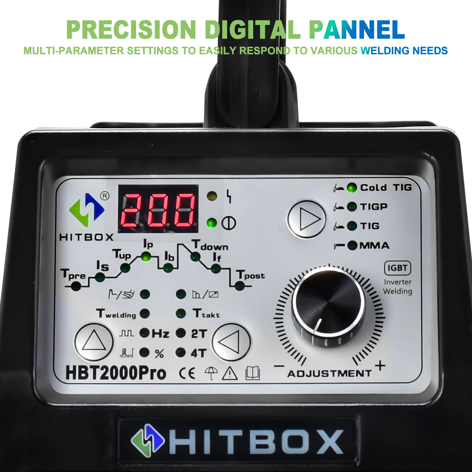 เครื่องเชื่อมอาร์กอน hitbox ช่างเชื่อมช่างเชื่อม TIG เย็น200A ความถี่สูง DC อินเวอร์เตอร์2T/4T HBT2000PRO เชื่อม TIG MMA