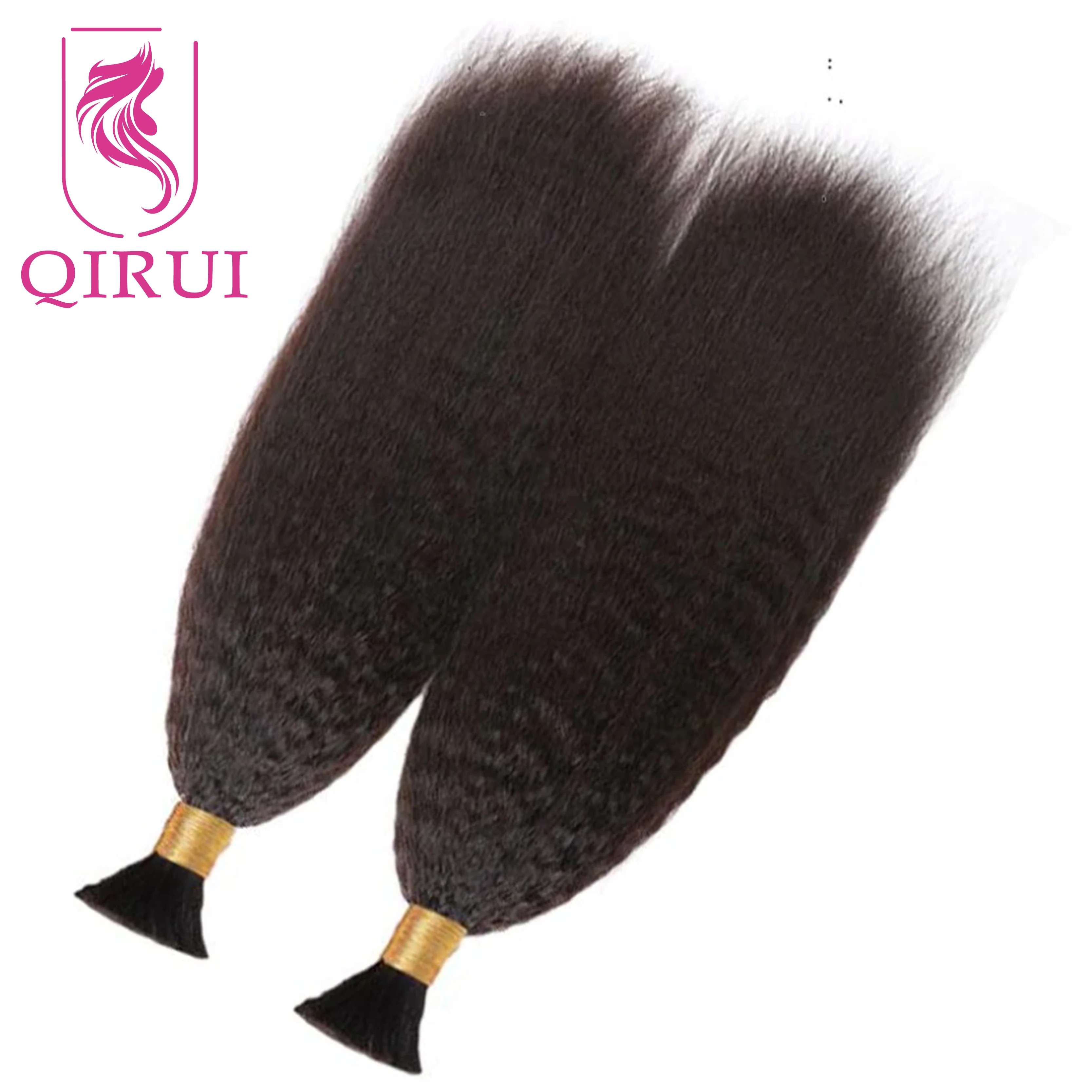 Bulk Human Hair For Braiding Kinky Straight Hair bulk Double Drawn Wholesale Burmese Boho Braids Human Hair Bundles No Weft