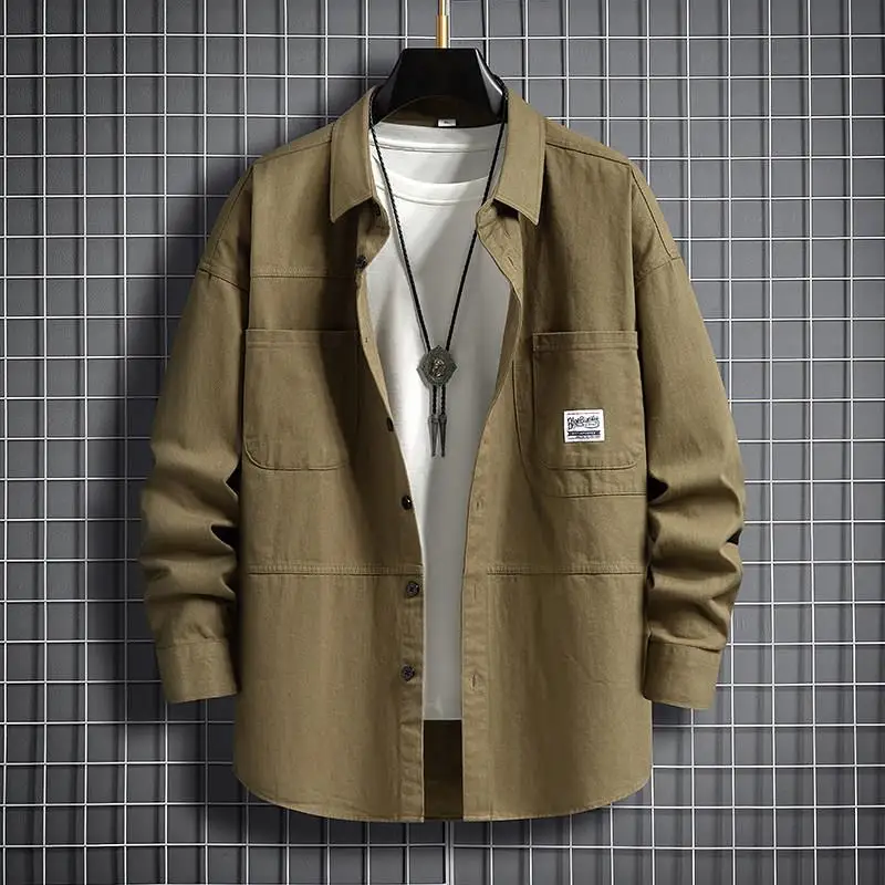 Men's Casual Loose Fit Shirt Jacket Thin Outerwear PU Leather Spring Autumn Workwear Dirt Resistant Wear Resistant Outdoor