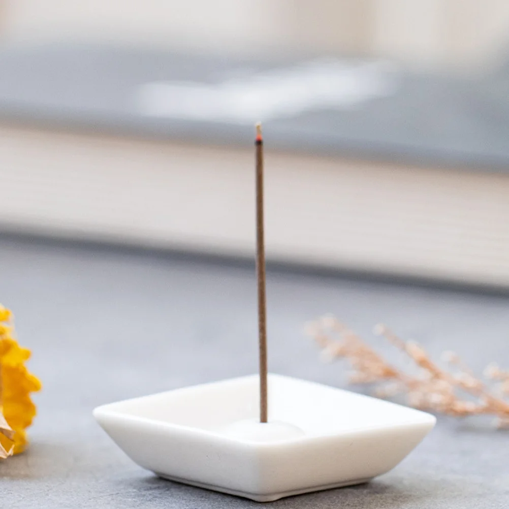

2Pcs White Ceramic -Stick Holder Square Round Incense Stick Tray Desktop Ornament Home Decor Ceramic Incense Tray