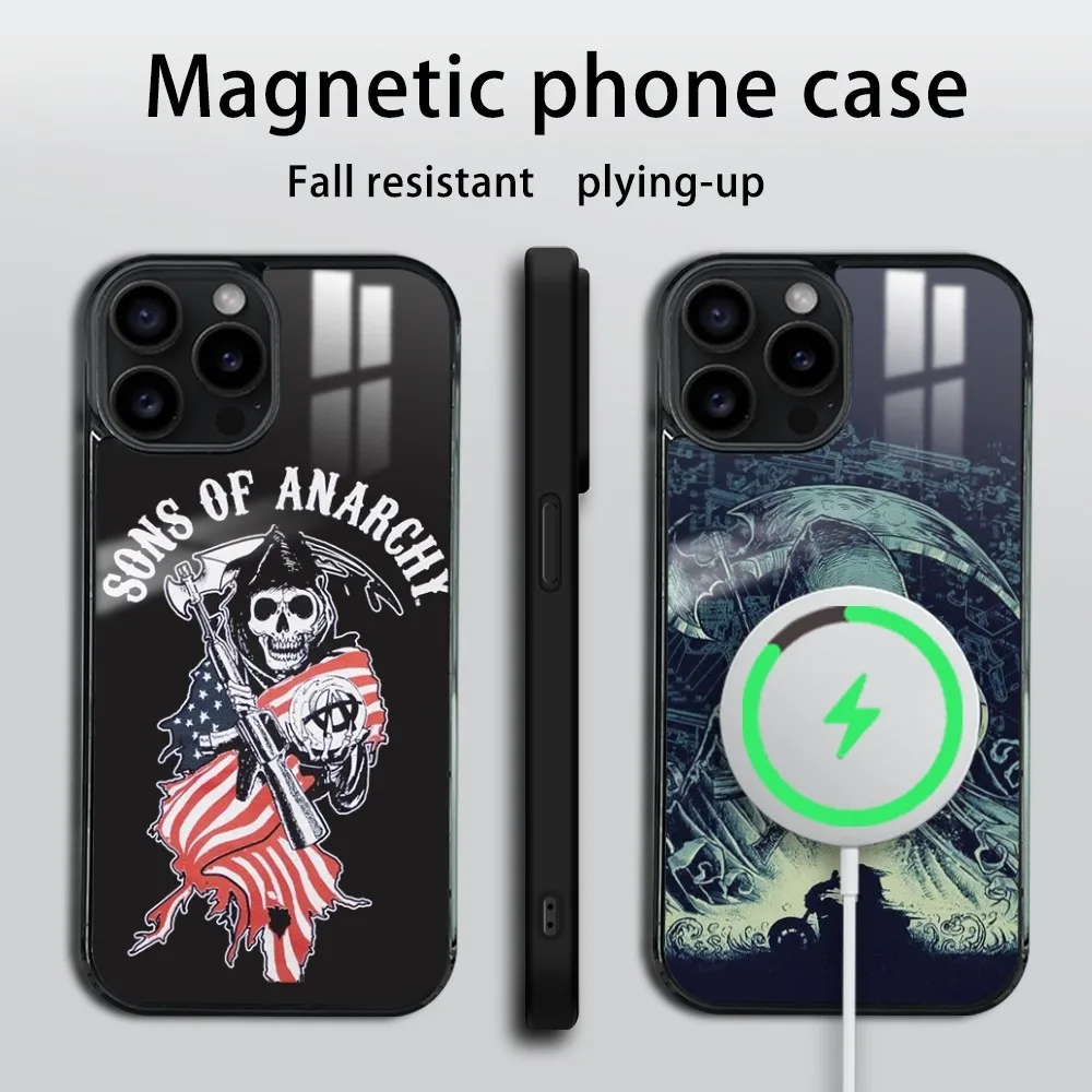 American TV Sons of A-Anarchy Phone Case For iPhone 16 15 14 13 12 11 Pro Max Plus Mini Mirror Wireless magnetic case