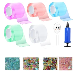 Fita de sopro dupla face para crianças, fita colorida Nano, kit de bolhas, artesanato DIY, favores de festa, presentes, 5cm, 2m