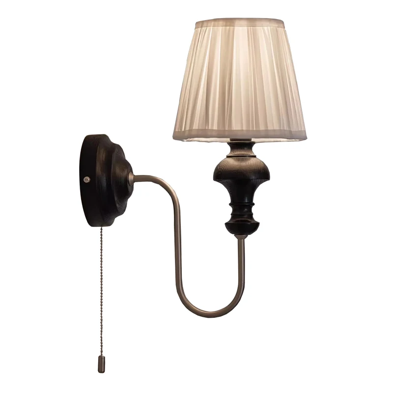 Retro Cream Style Fabric Living Room Wall Lamp Chain Switching Bedroom Bedside Lamp Background Hotel Corridor Stair Wall Light