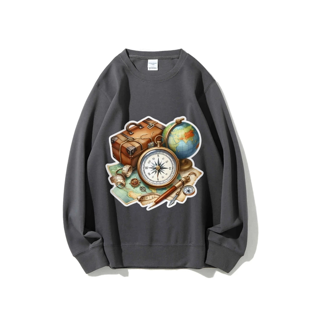 Grafisch sweatshirt Reiscollage Print Nostalgische Wanderlust Y2k-stijl sweatshirt Zachte stof Reisgeïnspireerde vrijetijdskleding