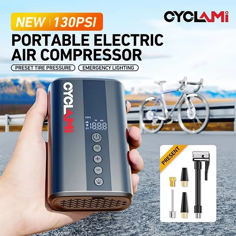 CYCLAMI Z5L Electric Pump Tire Inflator Air Pressure Display 130 PSI Portable Bicycle Cordless Inflator Outdoor Road MTB Bike