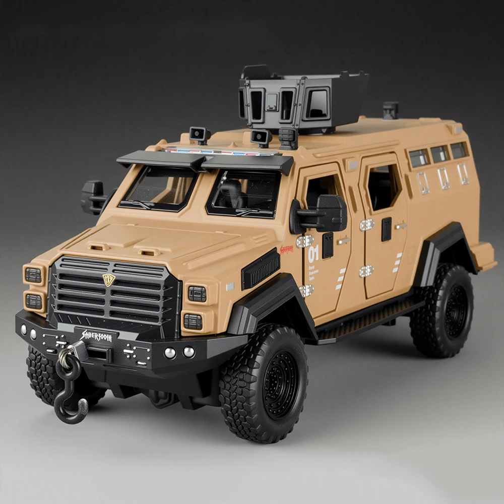 1:32 Legering Sabertooth Gepantserd Model Speelgoed Diecast Metalen Auto Trek Politieauto met Lichte Muziek Voertuig voor Peuter Kids Geschenken