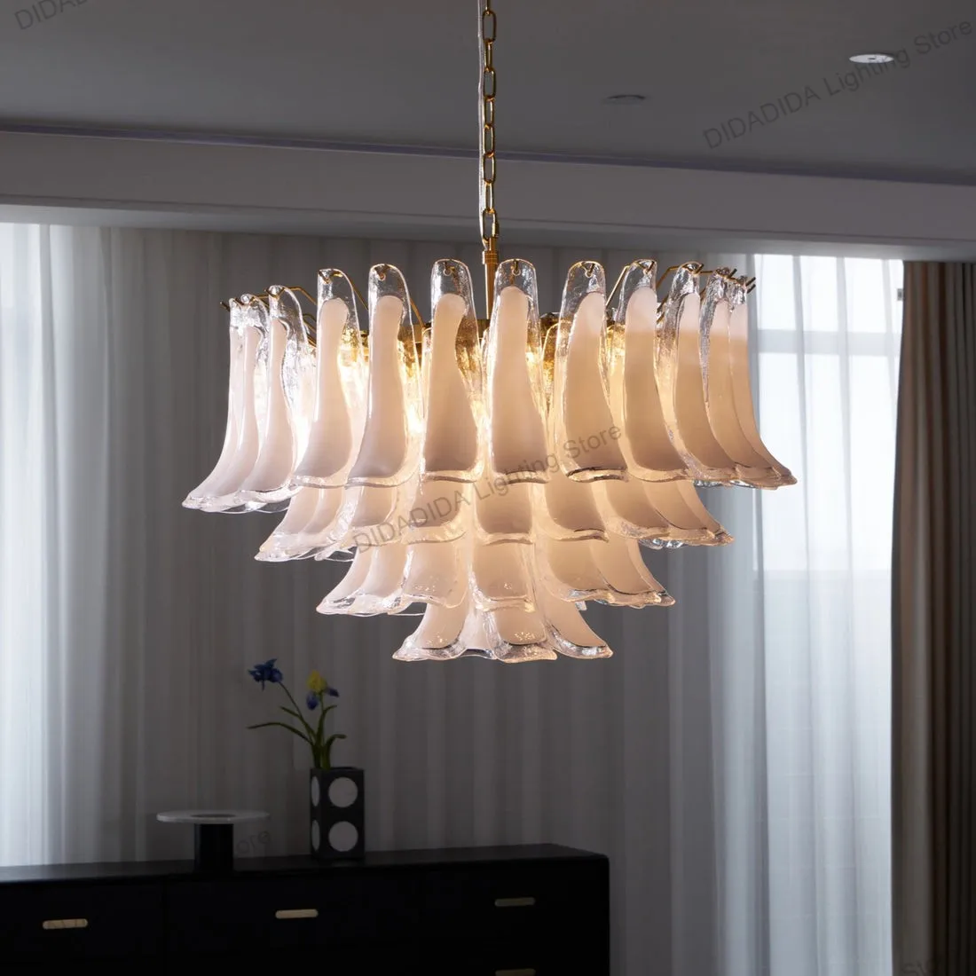 

French Inspired Murano Horseshoe Glass Lustre Pendant Lamp Handmade Glazed Multicolor Customizable for Ceilings