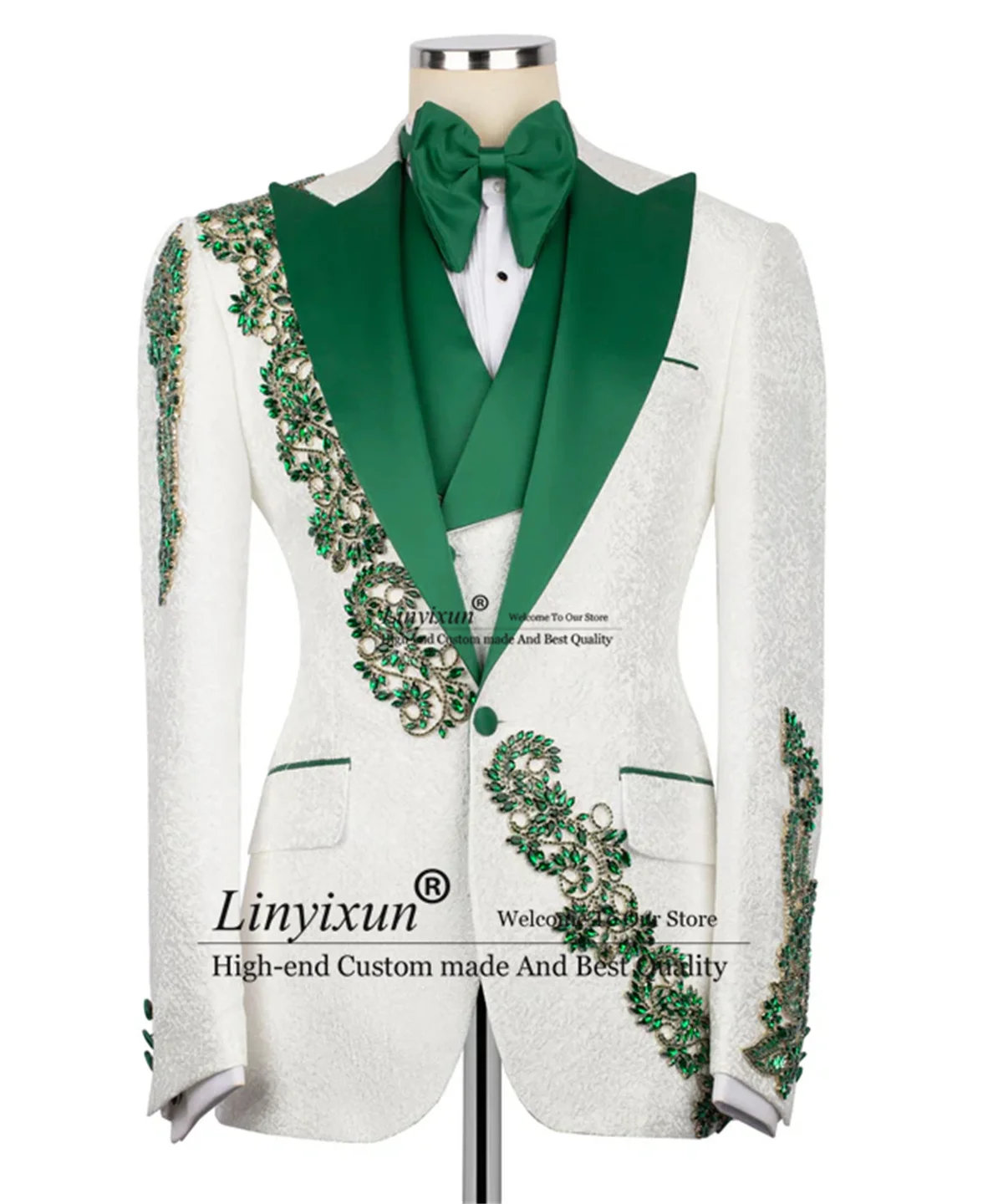 

Роскошные ювелирные смокинги, мужские костюмы, комплекты из 3 предметов, мужские пиджаки для жениха, приталенные свадебные смокинги по индивидуальному заказу, с остроконечными лацканами, Ropa hombre