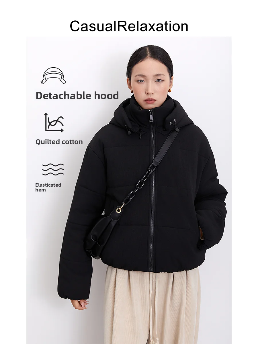 

Женская утепленная хлопковая куртка с эластичным низом и съемным капюшоном, маленький размер, повседневная, зимняя одежда