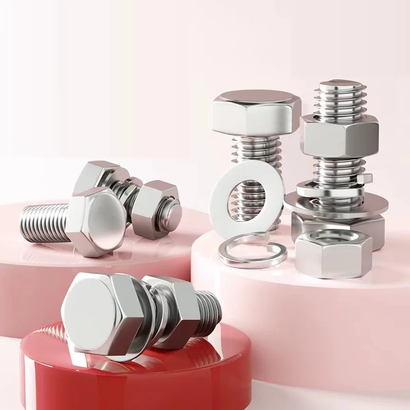 304 Stainless Steel Hex Head Bolts with Matching Nuts, M8 M10 M12 Hex Screw & Nut Combination Assortment
