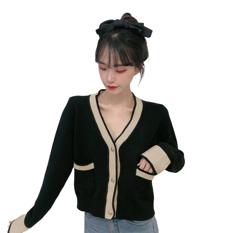 Women Ribbed Cardigan Side Pockets V Neck Knitwear Loose Fit Casual Style Outfit Long Sleeve Tops