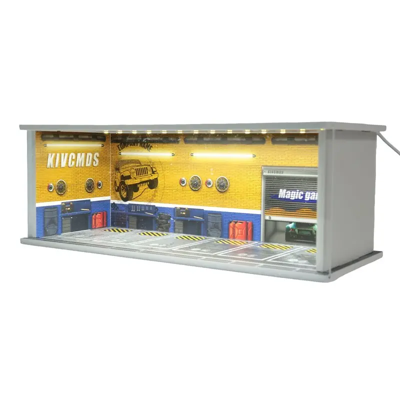 B78B-1/64 Diorama Car Garage Model  LED Lighting City Car Showroom Scene  For Miniatures Vehicles Display Model Assembled Park