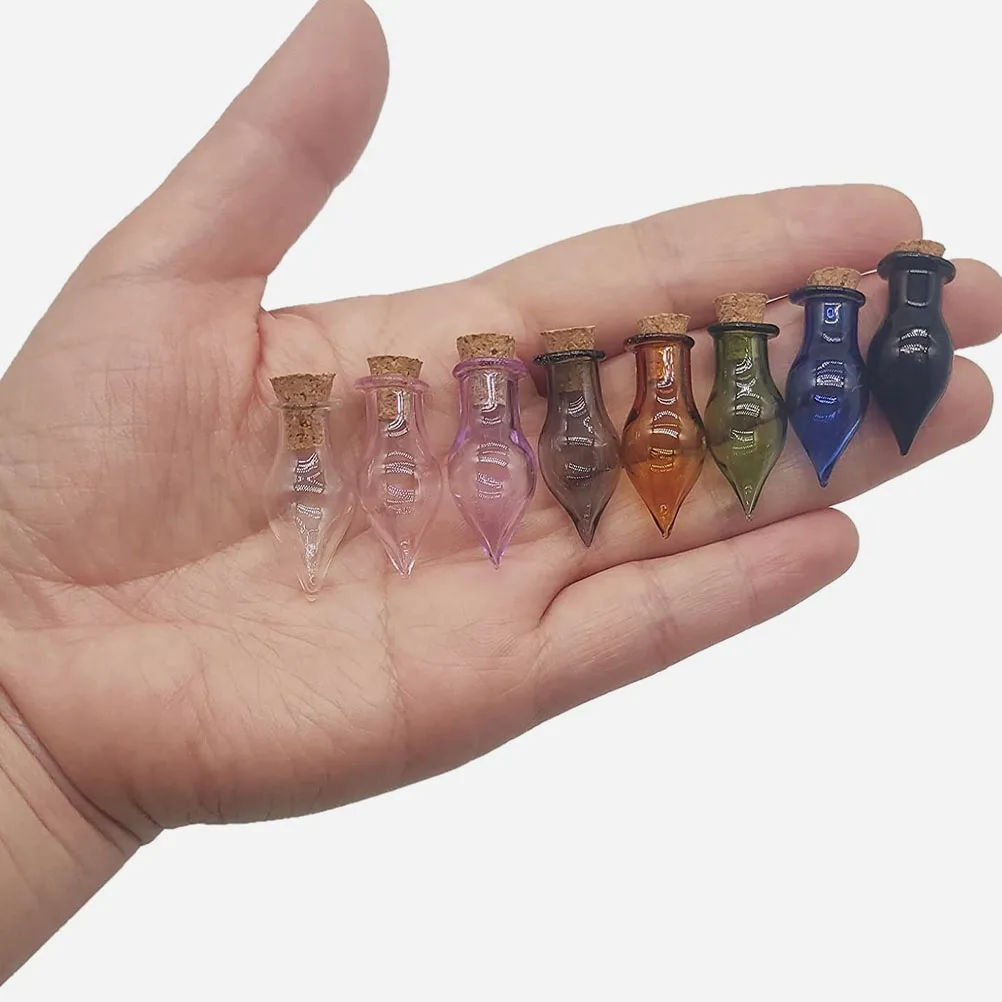 

8pcs Colored Glass Bottles Mini Cork Jars Storage Wooden Scented DIY Drift Wishing Unique Decorative Photo Prop