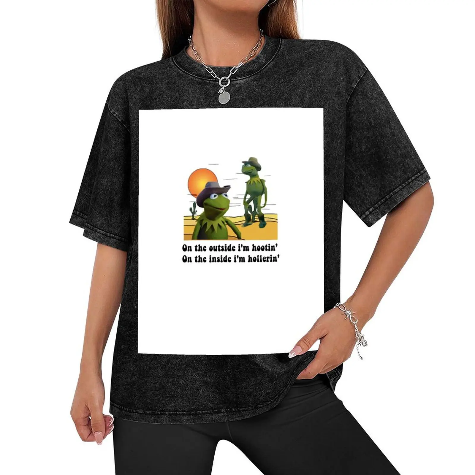 On the outside i'm hootin on the inside i'm hollerin kermit cowboy meme, Hootin and Hollerin T-Shirt Blouse anime shirts men