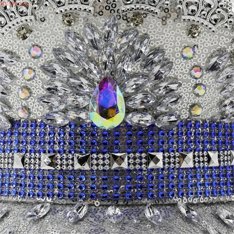 Llamativo sombrero capitán plateado N1HE con incrustaciones diamantes imitación para mujer, ropa fiesta, sombrero